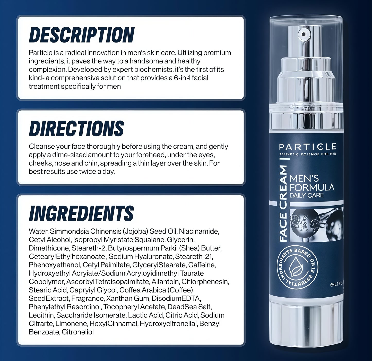 Particle 6-in-1 Face Cream for Men, Men’s Daily Hydrating Moisturizer with Vitamin C, Jojoba Oil