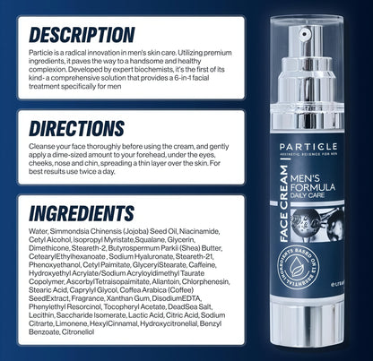 Particle 6-in-1 Face Cream for Men, Men’s Daily Hydrating Moisturizer with Vitamin C, Jojoba Oil